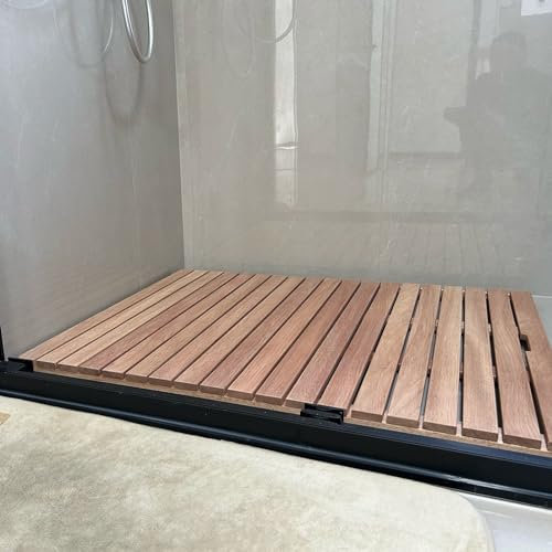 Badematte Holz Innenduschbadezimmermatte aus Massivem Holz, Spleißlattenentwurfs-Bad-Bodenmatte, Holzplattform für Den Innen- und Außenbereich für Wanne/Wohnmobil/Sauna ( Size : 30 x 60 cm (11 3/4 x 2