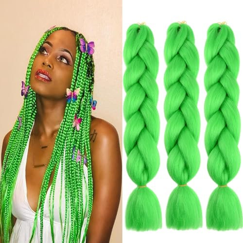 Green Braiding Hair 24Inch Jumbo Braids haare zum einflechten High Temperature Synthetic Fiber Box Braids Hair Extensions (24Inch,grün)