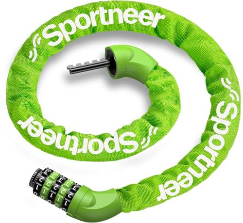 Sportneer Lucchetto per bicicletta, a combinazione con numeri e alto livello di sicurezza, a 5 cifre, con catena in acciaio temprato, 6 mm x 100/110/120 cm