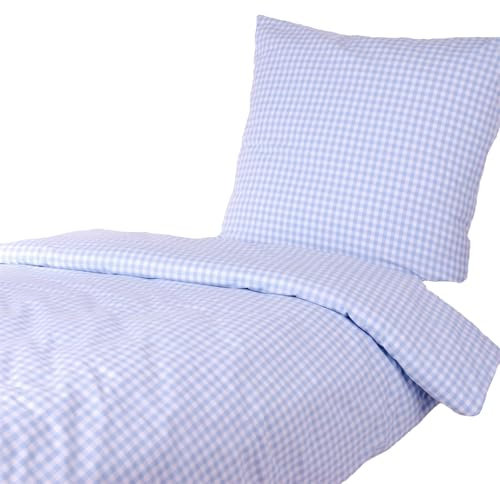 Hans-Textil-Shop Bettwäsche Karo 1x1 cm Baumwolle - Reißverschluss, Kariert, Karomuster, Landhaus, Bettbezug (Hellblau, 135x200 80x80 cm)