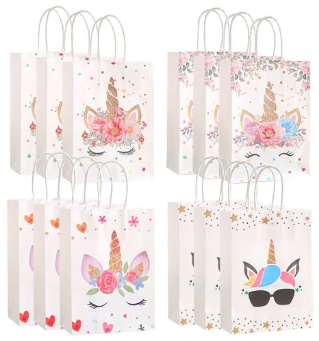 12 Pièces Licorne Sacs Cadeaux, Sac en Papier, Sac Anniversaire, Pochette Cadeau, Sachet Bonbon avec Poignées, Licorne Sachet Cadeau Anniversaire Enfant pour Fêtes Party(A)