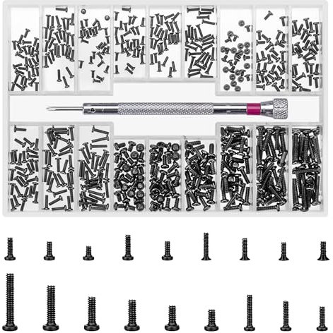 QOOSIKICC 500 Pièces Petites Vis, M1.2/M1.4/M2 Micro Vis à Lunettes à Tête Fraisée Plate Ronde pour Lunettes, Ordinateur Portable(N)