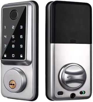 Qivine Smart Door Lock Fingerprint Electronic Lock Front Door, Keyless Keypad Door Lock, APP Control Digital Door Lock, Auto Touchscreen Code Lock with IC Card and Key for Home Office