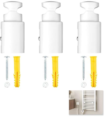 3 Pack Soporte Radiador Toallero, Soporte Pared Radiadores Toallero Universal, Apto para Rieles Rectos y Curvos, Diseño Elegante en Blanco, Incluye Kit Completo de Instalación,75-95 mm