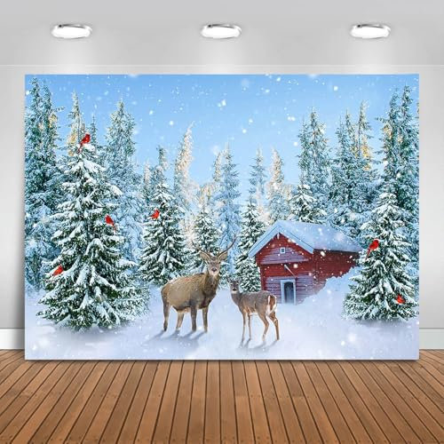Fitumiw Winterhintergrund für Fotografie, 2,1 x 1,5 m, Winterwunderland, Schneelandschaft, Hirschhintergrund, Party-Dekorationen, Winterlandschaft, Wanddekoration, Banner, Foto-Requisiten