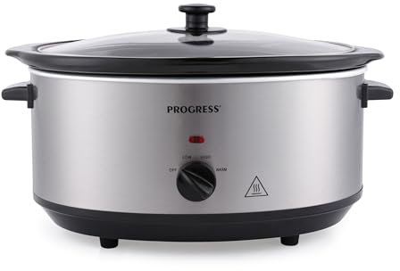 Progress 6.5L Slow Cooker – Dishwasher Safe Ceramic Pot, Adjustable Temperature, Low, High, Keep Warm, Cool Touch Handles, Tempered Glass Lid, Family Batch Cooking, Meal Prep, EK6250P