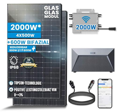 2000W Balkonkraftwerk mit Speicher Komplettset Bifaziale Photovoltaik Solaranlage mit DEYE 2000W WiFi Wechselrichter Smart Mini PV Anlage