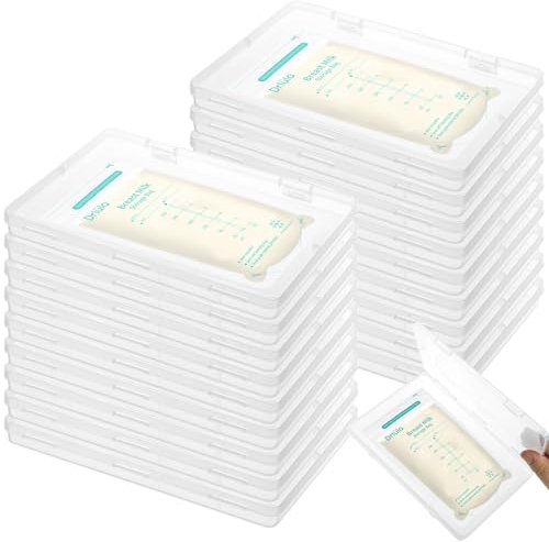 Sibosen 18 Pcs Clear Flat Breast Milk Freezer Storage Organizer Space Saving Breastmilk Storage Breastmilk Freezer Tray Breastfeeding Bag Organization 19 x 13 x 1.7 cm