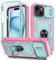 Pilaru 3 in 1 for iPhone 15 Case | With Front Frame | [Separate] 2 Screen Protectors & Kickstand Ring & Camera Cover Military Grade Drop Shockproof Protection for iPhone 15,Green/Pink