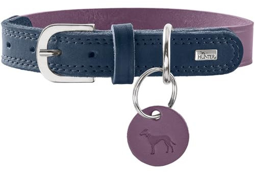 HUNTER Hundehalsband LEMVIG, Farbe: lila/dunkelblau, Leder, belastbar & strapazierfähig, angenehm weich, komfortabel, elegant & trendig, Made in Germany, Größe: 40
