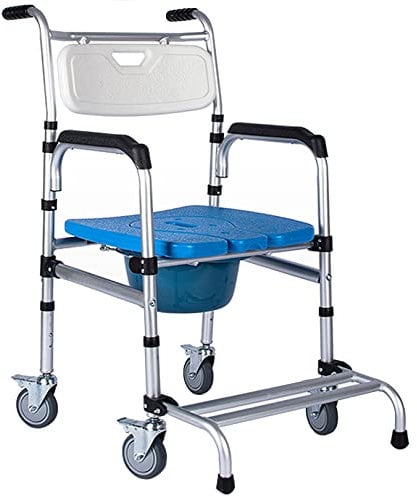 ZGYOZMNG Fauteuil Roulant de Chevet, Chaise de Douche Mobile 4 en 1, Chaise de Toilette de Transport roulante avec accoudoirs pour Personnes âgées et handicapées, capacité de Poids de 150 kg