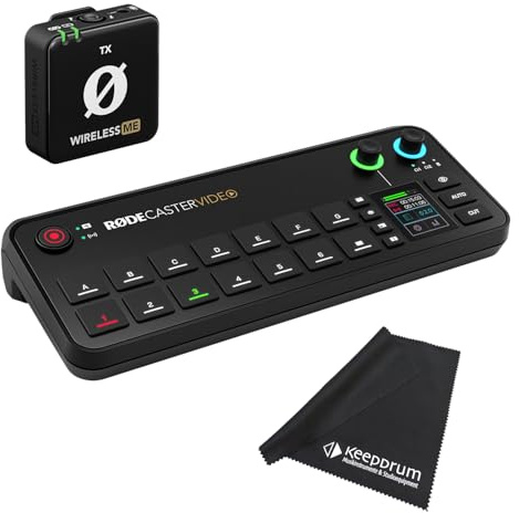 Rode Rodecaster Video Konsole für Audio- und Videoproduktion mit WIME-TX drahtlos Mikrofon und keepdrum Mikrofasertuch