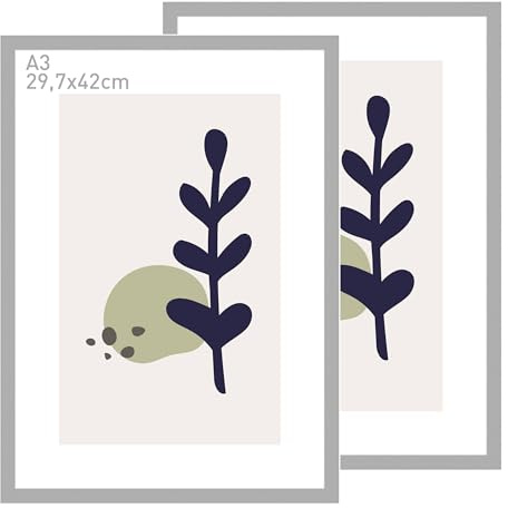 accent by nielsen Bilderrahmen, 29,7 x 42 cm (A3) (2er Set), Holz (MDF), Silber, inkl. Kunstdruck, Posterrahmen im Hoch- & Querformat, Echtglas, Velino
