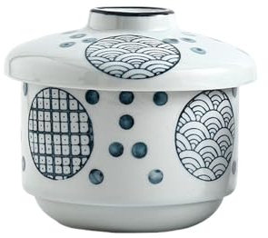 Zuppiera in ceramica Piccola ciotola for zuppa in ceramica con coperchio Stoviglie Celadon for uso domestico Ciotola for uova al vapore Zuppiera resistente all'acqua da cucina(Color-B)