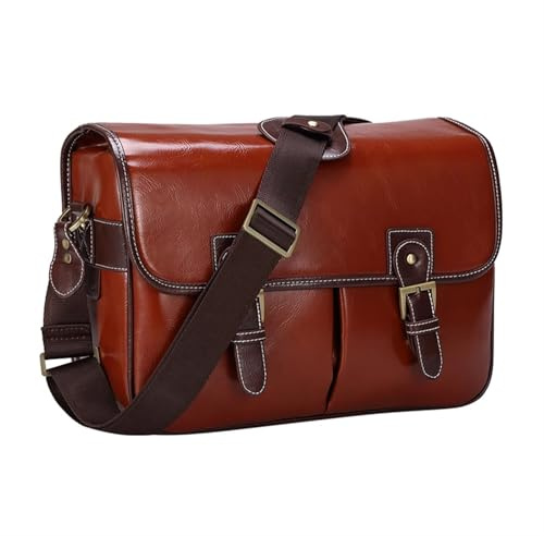 EKalgretrA Sacoche Appareil Photo Cuir PU Rétro, Marron Rougeâtre, XL | Élégant et tendance, Sac à main étanche, Bandoulière, Pour appareil photo reflex numérique