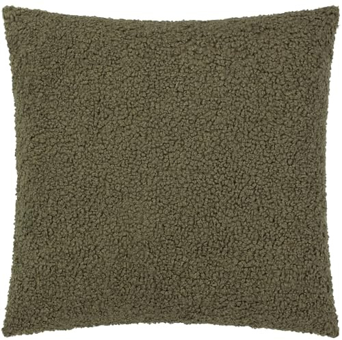 Yard Cabu Feather Filled Cushion (Khaki, 55 x 55 cm) | Scandi Minimalist Chunky Boucle Textured Decorative Pillow
