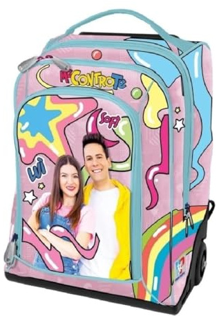 PRESTIGE & DELUXE Trolley Zaino Me Contro Te Rosa Girl per bambine della scuola elementare + omaggio 7 penne, portachiave paillettes, penna colorata