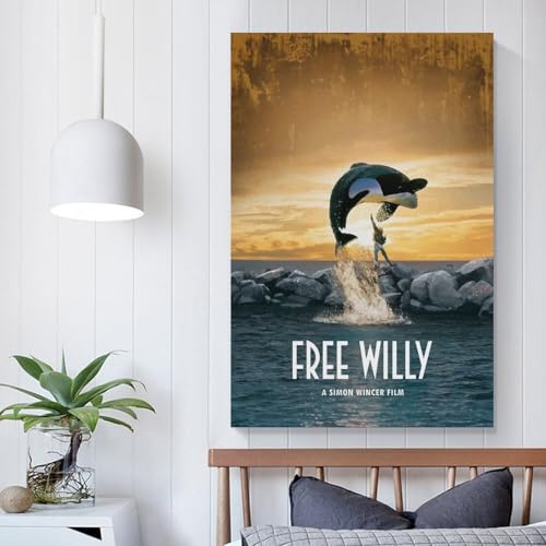 POLIUAWS Free Willy Poster Leinwandbild Wandkunst Kunstdruck für Schlafzimmer Wohnzimmer Geschenk von Kindern 20x30 Zoll (50x75 cm)