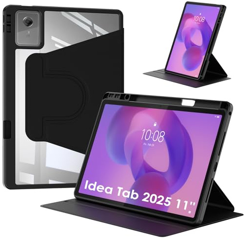 Bigqin Case Compatible with Lenovo Idea Tab 2025 11-inch TB-336ZU/336FU, 360 Degree Rotating Protective Case with Stand and Transparent Back Cover, Auto Sleep/Wake, with Pen Holder