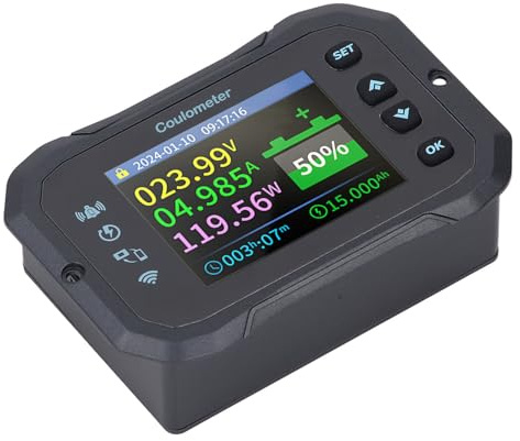 Kelawoly WiFi Battery Monitor with Shunt 10-100V 0-50A Remote Battery Capacity Tester Bidirectional Coulometer for Home Solar Energy RV Lithium Lead Batteries
