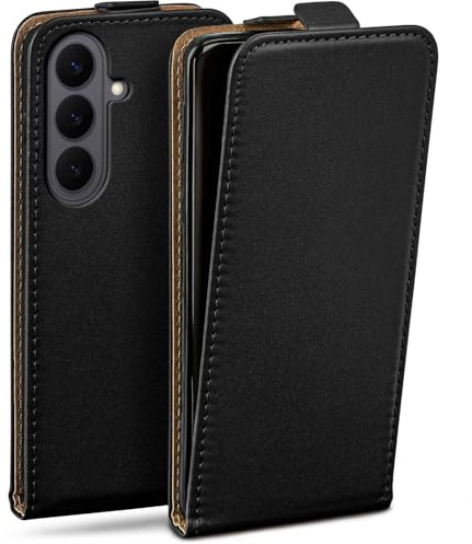 moex Flip Case für Samsung Galaxy S26 Plus Hülle klappbar mit 360 Grad Schutz, Handyhülle mit Displayschutz, PU Leder Handytasche Lederhülle, Flip Case Cover Klapphülle, Schwarz