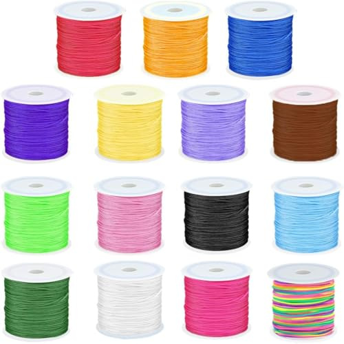 EBOBBY 1mm filo di nylon per braccialetti, 15 colori, 25 m/colori, filo di nylon, filo di raso cinese, filo di raso, per collana di perline, creazione di gioielli, macramè, kumihimo