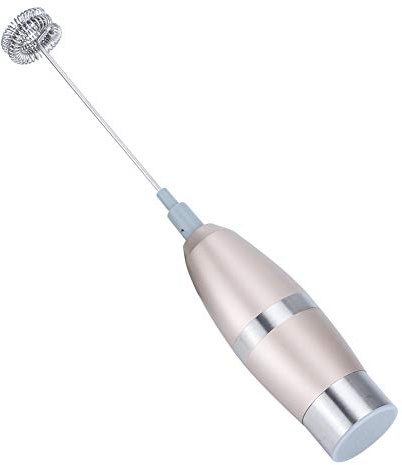 Qcwwy Handheld Electric Milk Frother, 2 Stainless Steel Foaming Heads for Coffee Lattes Cappuccinos, with Brush, Quiet Operation, Rose Gold