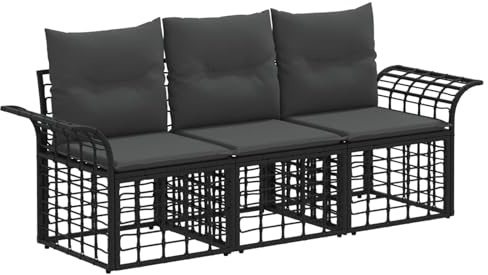 vidaXL Outdoor-Sofagarnitur 3 pcs Schwarz und Dunkelgrau Polyester, Verstellbare Füße, wetterfest, modulares Design, Bequeme Sitzmöbel, rustikales Sofa für die Terrasse