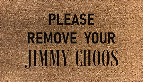 Artisan Kiss 70cm x 40cm Please Remove Your JIMMY CHOOS Signature Style Printed Internal Coir Mat, Door Mat Stencilled