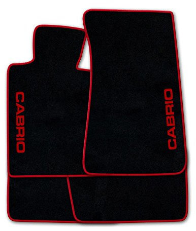 Autoteppich Stylers ATSQ100-CAB002856 Passgenaue Fußmatten in schwarz mit Druck Cabrio seitlich und Rand in Rot