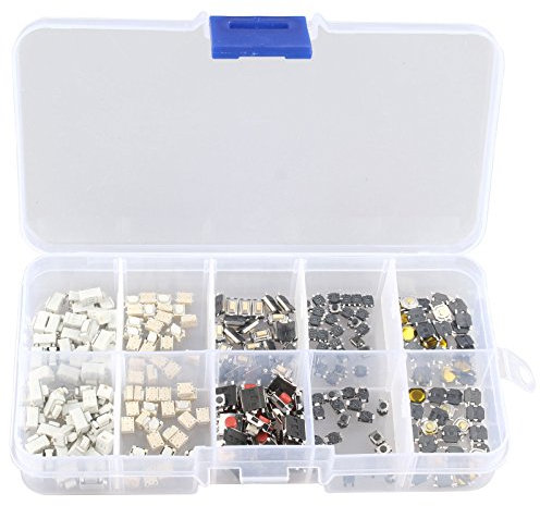 HALJIA Kit de 250 unidades de SMD botones e interruptores varios con caja de plástico