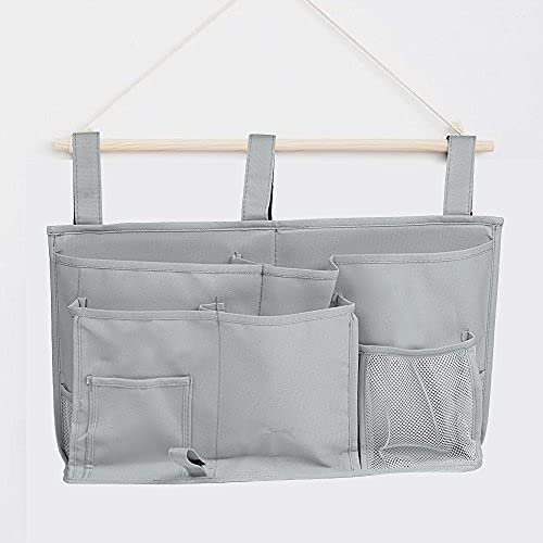 Reachope Betttasche für Hochbett Betttasche Bett Organizer 600D Oxford Aufbewahrungstasche für Buch Fernbedienung Bett-Utensilo Schwarz (Silbergrau)