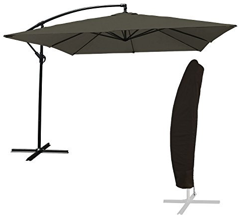 Happy Garden – Sombrilla excéntrica Molokai Cuadrada 3 x 3 m Gris con manivela. Sombrilla reclinable, Plegable y giratoria con Funda Protectora.