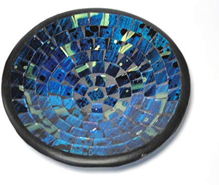 Deko - Schale Glasmosaik rund, 15 cm, blau/gold Einschüsse