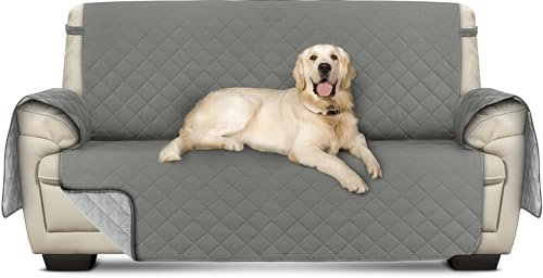 Utopia Bedding Résistant à l'eau Housses de Canapé 2 Places Réversible Protecteur de canapé, avec Sangles élastiques pour Animaux de Compagnie Protection Canapé (Gris)