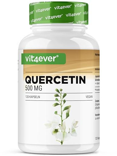 Quercétine - 500 mg - 120 gélules - 4 mois d'approvisionnement - Testé en laboratoire - Naturellement fait à partir d'extrait de fleur de cordage japonais - Dose élevée - Végétalien