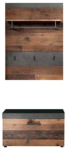 trendteam smart living - 2-teilige Garderobenkombination Garderobenmöbel - Garderobe - Indy - Aufbaumaß (BxHxT) 80 x 192 x 37 cm - Farbe Graphit Grau Matera mit Old Wood - 187992023
