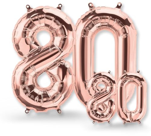 FUNXGO® folienballon 80 rosegold - 2 Stück - 42 & 17- luftballon Zahl 80 - Zahlen Ballon 80 Deko - zum 80. Geburtstag, Hochzeit, Jubiläum, Fest, Party Dekoration -100cm & 38cm- Ballon 80 rosegold