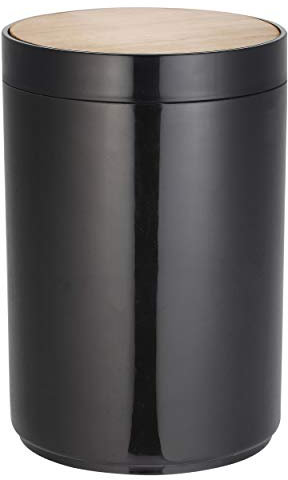 MSV Bad Serie Oslo Design Kosmetikeimer Bad Treteimer Abfalleimer Papierkorb Mülleimer 6 Liter (ØxH): ca. 18 x 26,3 cm Schwarz Bambus