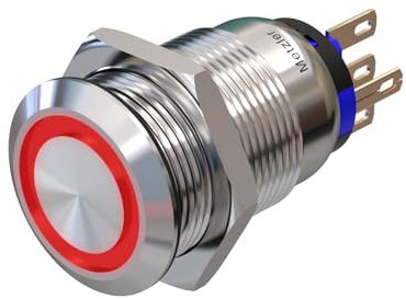 Metzler - Druckschalter 19mm - LED Ringbeleuchtung Rot - IP67 IK10 - Edelstahl - Flach - Lötkontakte