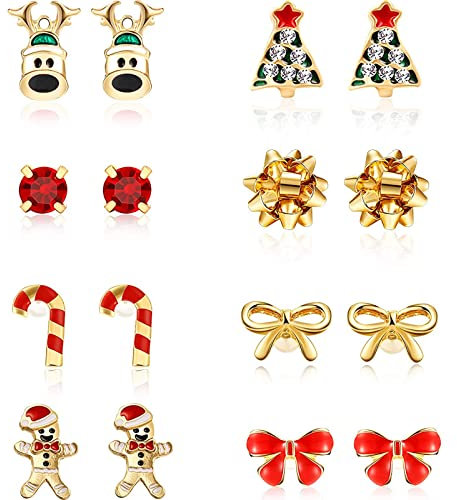 8 Paare Weihnachten Charme Ohrstecker Ohrringe Set, Feiertags Ohrring Weihnachten Ohrringe für Frauen Mädchen