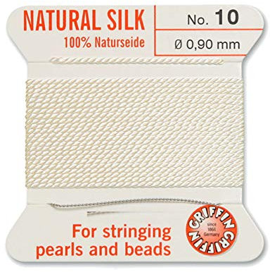 Creative-Beads Perlenfaden, Schnur, Perlseide zum auffädeln 2m lang mit flexiblem Drahtende als Fädelnadel Stärke 0,90mm weiß