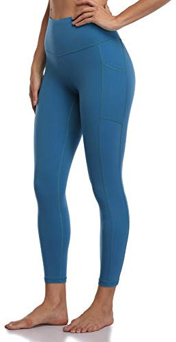 Colorfulkoala 7/8 Leggings Damen mit Taschen High Waist Sportleggings Blickdicht Scrunch Bauchweg Yogahose Sporthose, Klassisch Blau, M