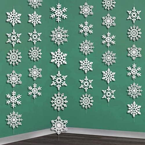 HOWAF Winter Girlande Schneeflocken Girlande, 6 x 2 Meter Weihnachtsdeko Schneehänger, Weihnachten Girlande Schneeflocken Deko für Winterdeko Zimmer Dekoration Weihnacht Deko Neujahr