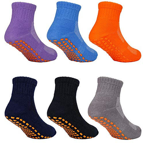 Chaussettes Antidérapantes pour Fille Garçons Bébés Enfants,6 Paires Chaussettes Basses Non-glissement Chaussons Coton Mignon (4-6 ans), Multicolore