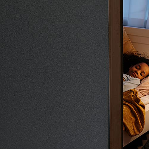 FEOMOS Schwarz Fensterfolie Blickdicht Sichtschutzfolie Milchglasfolie Selbstklebend Lichtundurchlässig Fenster Klebefolie Statische Dunkel Anti-UV für Schlafzimmer Badezimmer Büro 90cmx300cm