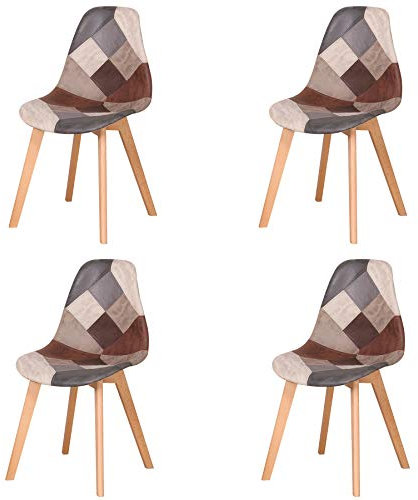 EGOONM 4er Set Esszimmerstühle, Patchwork-Esszimmerstühle mit Stoffpolsterung; Küchenstühle mit Holzbeinen, Braun (PU-Leder)