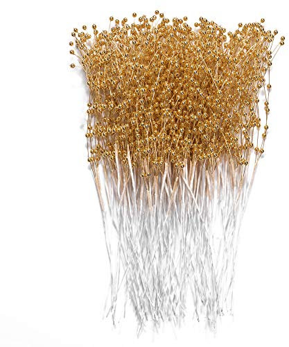 60 Stück Perlenstiele, Blumensträuße, 4 mm Perlenschnur, Girlande, Perlensprühfüller, Blumenarrangements, Baumspieße, Hochzeit, Party, Dekoration, Muttertagsblumen-Dekor, Weihnachtsbaum-Picker (Gold)