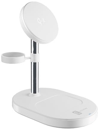 Cellularline MAG Trio Station de Charge sans Fil Magnétique 3en1 avec Certification Qi2 - Jusqu’à 15W pour Smartphones, Écouteurs et Montres Connectées Apple/Samsung - Adaptateur Magnétique Inclus