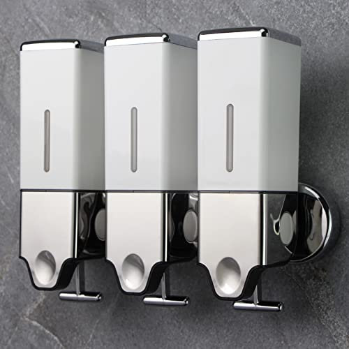 prosfalt 3 x 500 ml pro Tasse, Wandmontage, manueller Seifenspender für Zuhause, Bad, Küche, Hotels, Restaurants. Dusch- und Lotionspender (weiß)